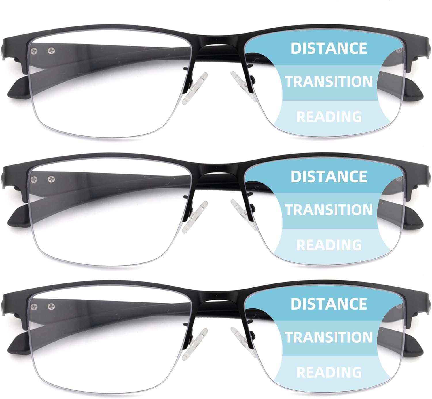 3 Pack Progressive Multifocus Reading Glasses Men Blue Light Blocking Metal Frame Executive style(1.25x) - Image 2