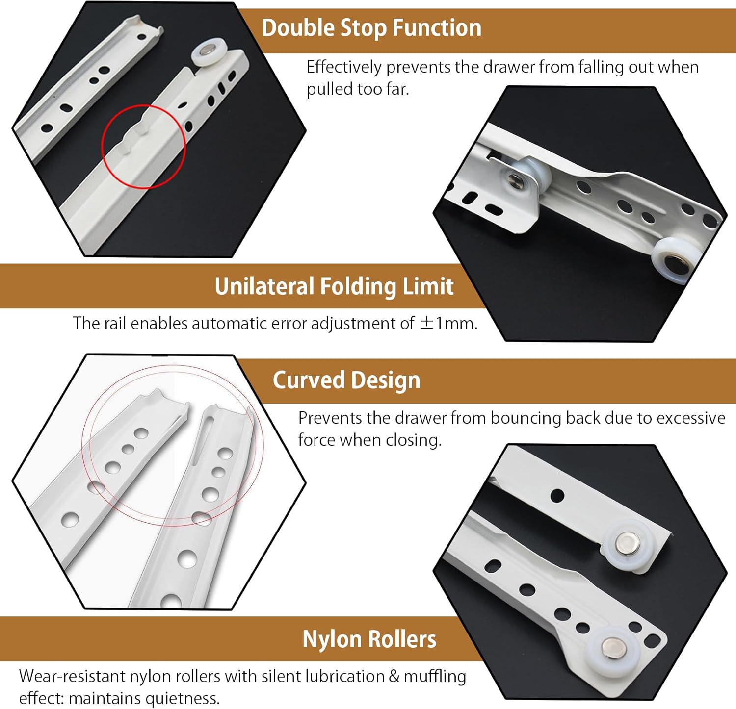 22 Inch Soft Close Drawer Slides, 1 Pair Heavy Duty Side/Bottom Mount Drawer Glides for Cabinet, Dresser Drawers Replacement, White