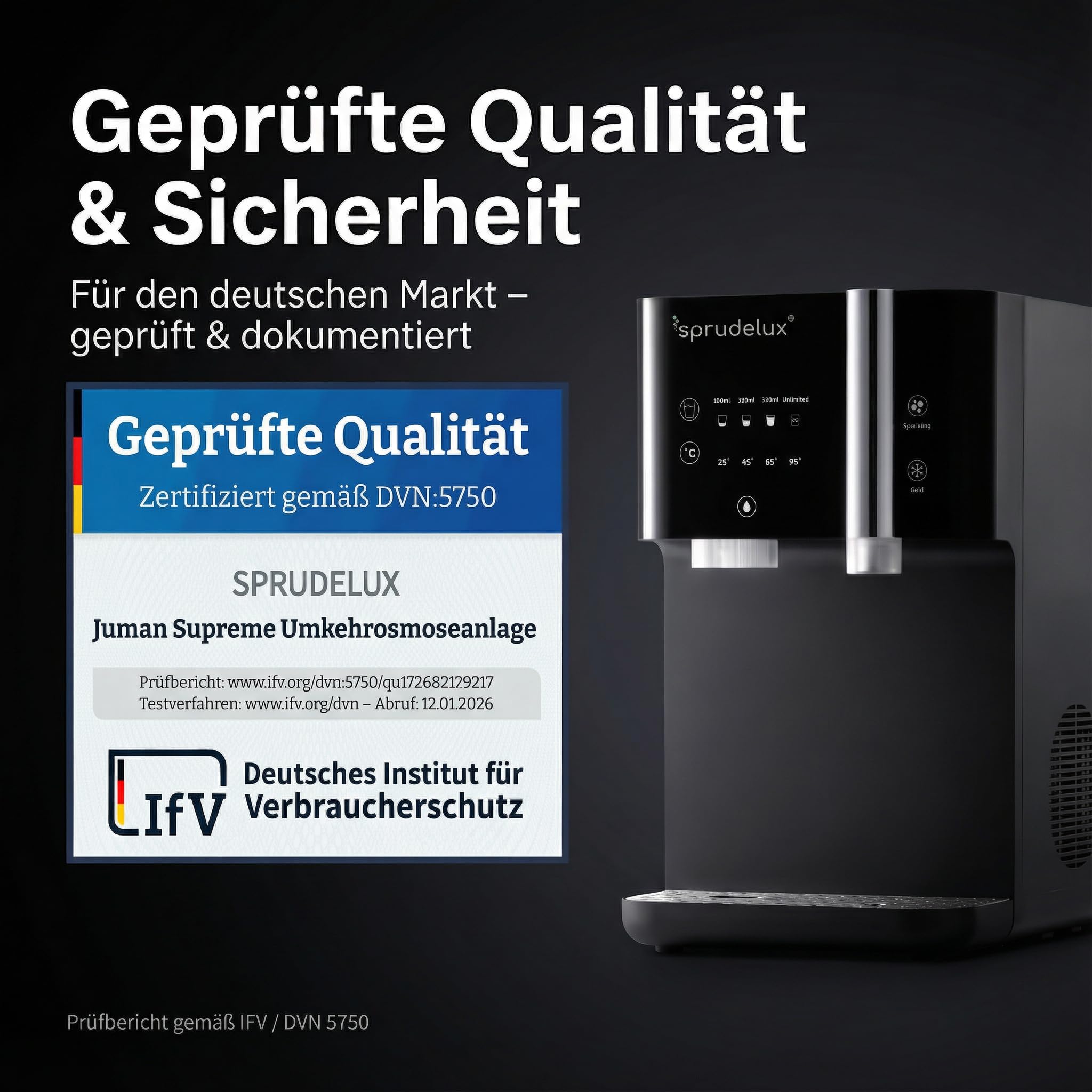 SUPREME - SPRUDELUX SUPREME - Distributeur d'eau avec eau gazeuse et eau chaude - Osmose inverse Direct Flow avec UVC - Filtre à eau avec CO2 - Appareil de table pour cuisine et bureau