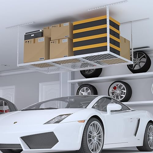 Vista 40 de Estante de almacenamiento de garaje de 4 x 8 pies, estante de almacenamiento de techo de metal resistente, de techo ajustable de 22 a 40 pulgadas