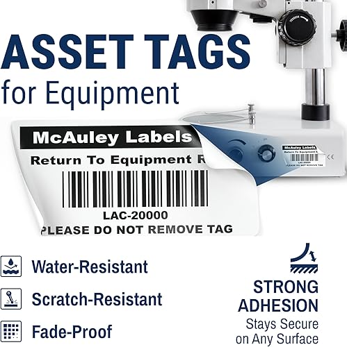 Miniatura 2 de McAuley Labels Etiquetas de activos personalizadas para equipos, numeradas, adhesivo acrílico permanente, poliéster blanco semibrillante, etiqueta