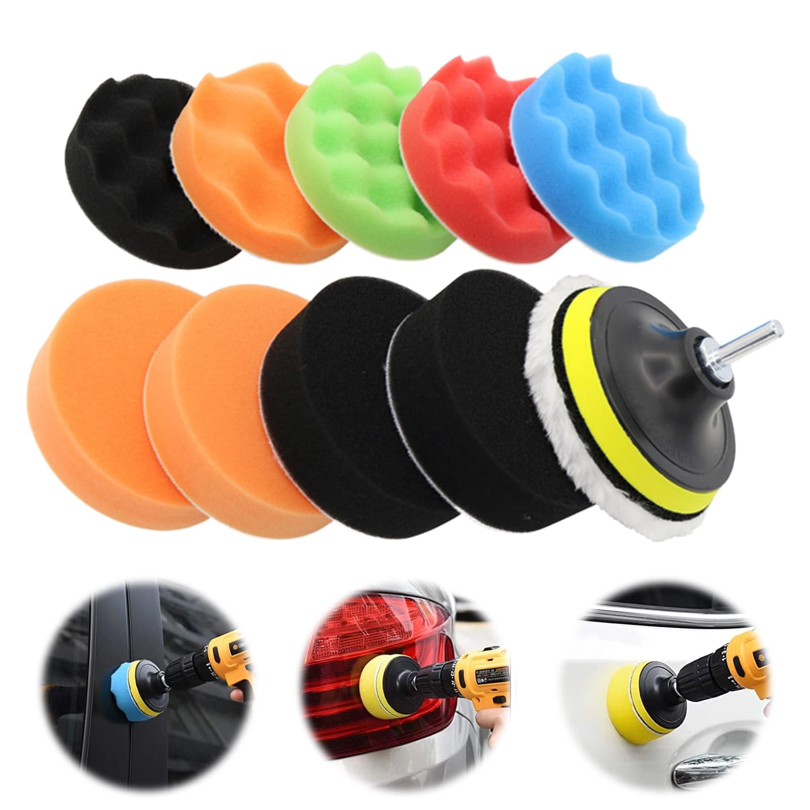 17-Piece Drill Polishing Kit – 5-Inch Buffing Pads, Bonnets & Adapters For Car Detailing, Waxing & Paint Correction