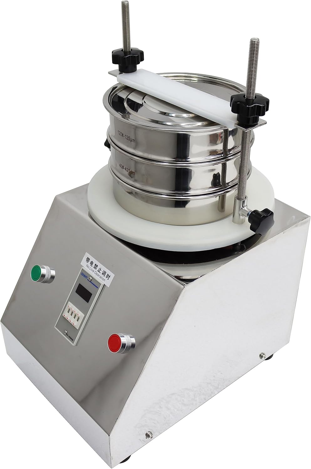 TECHTONGDA Electric Powder Sieve Shaker Liquid Sifter Automatic Vibrating Machine Stainless Steel with 40 Mesh and 120 Mesh 2 layers 220V