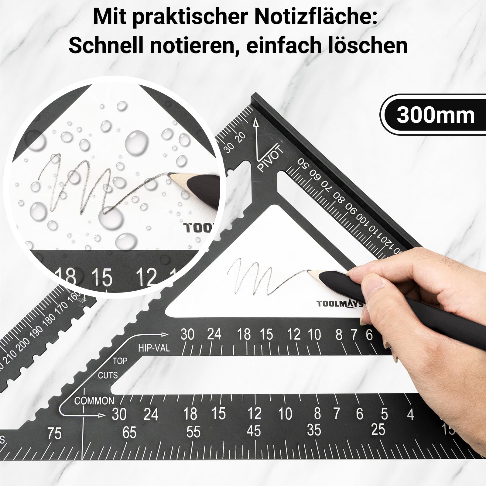Zimmermannswinkel Set 300mm und 180mm, Präzises Winkelmesser mit abwischbare Notizzone, 45 und 90 Grad Aluminiumwinkel zum präzisen Zeichnen, Messen und Prüfen