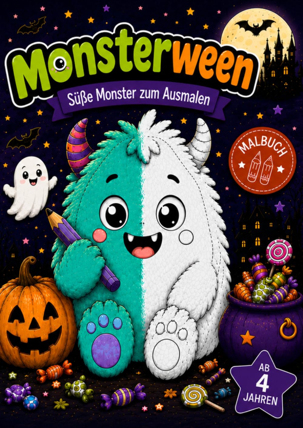 Monsterween – Süße Monster zum Ausmalen: Niedliche Halloween-Monster, Kürbisse und gruseliger Ausmalspaß für Kinder ab 4 Jahren