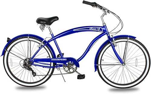 MICARGI Rover - Bicicleta de playa ligera para hombres, adultos, ruedas de 24 pulgadas, con marco de acero, freno de 7 velocidades, bicicleta