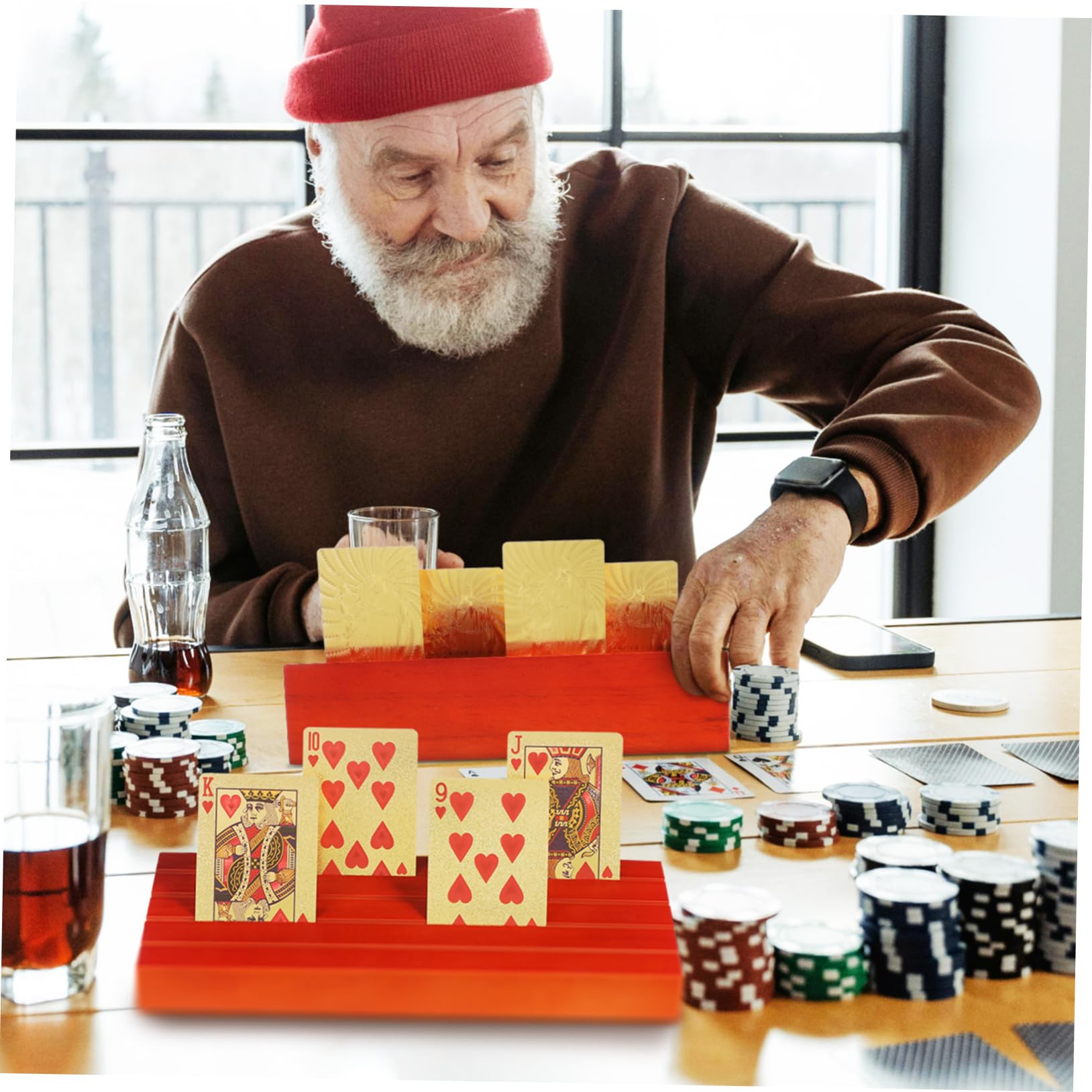 VICASKY Soporte para tarjetas de mesa de madera, elegante y funcional, con grandes cartas de juego para la noche de juegos