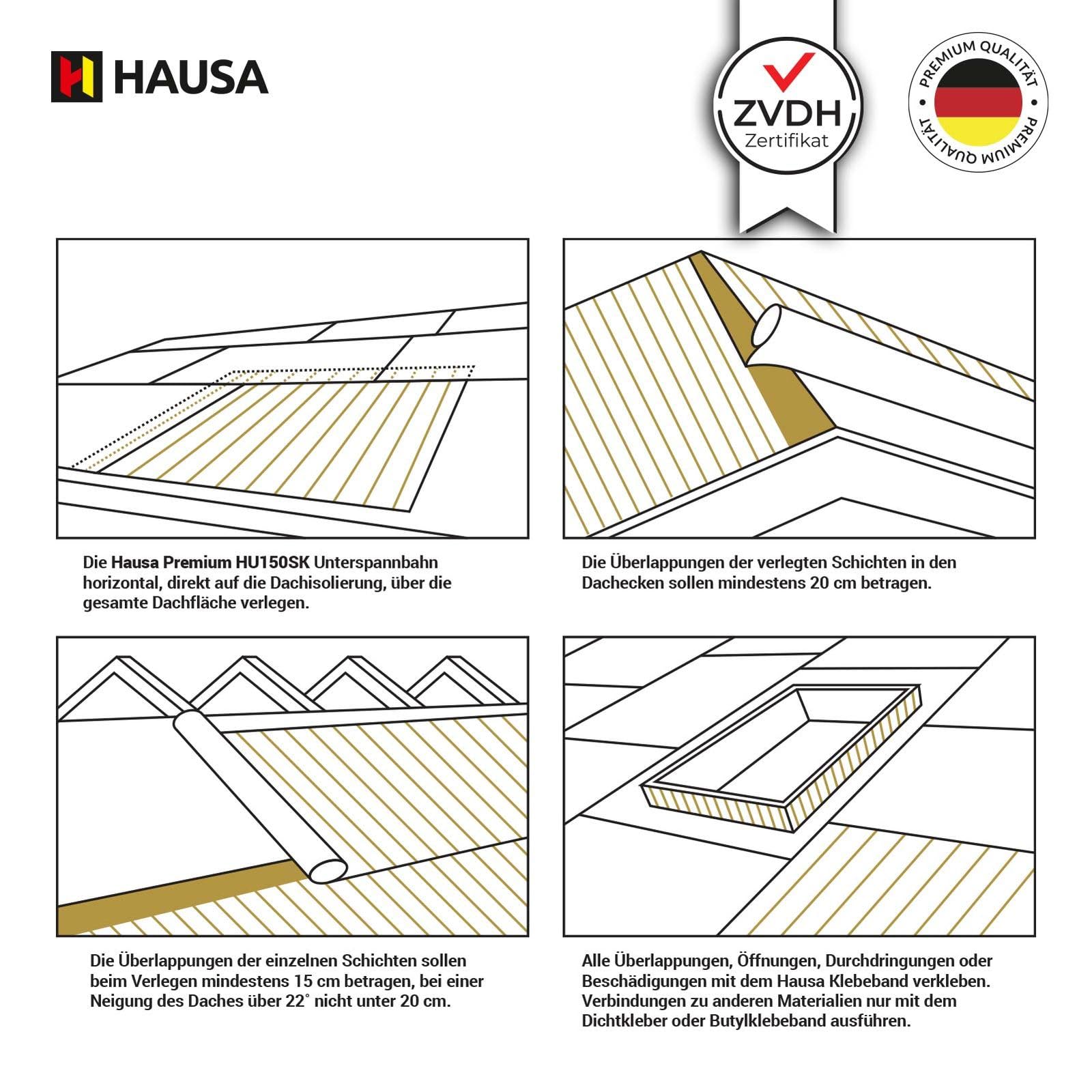 HAUSA Unterspannbahn Premium HU150 150g/m² schwarz 37,5m² (1,5m x 25m) Klasse UDB/USB schlagregensicher diffusionsoffen UV-beständig
