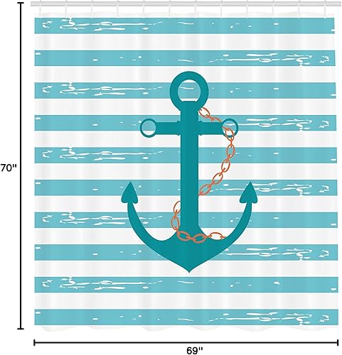 Miniatura 5 de Ambesonne Cortina de ducha verde azulado, cadena de anclaje de barco, vida marina inspirada con líneas de fondo, vela oceánica, juego de decoración