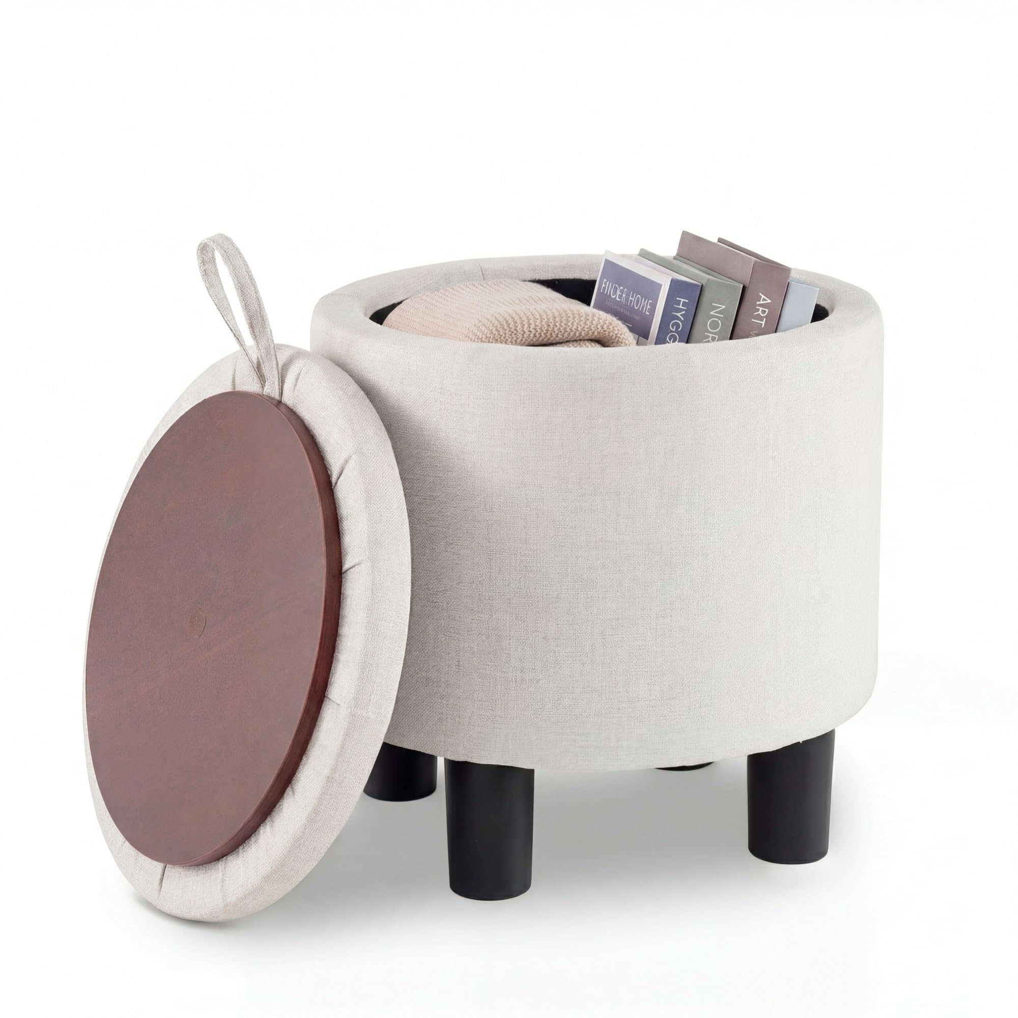 SOARS Pouf de Rangement 19L, Tabouret Rond avec Couvercle Réversible