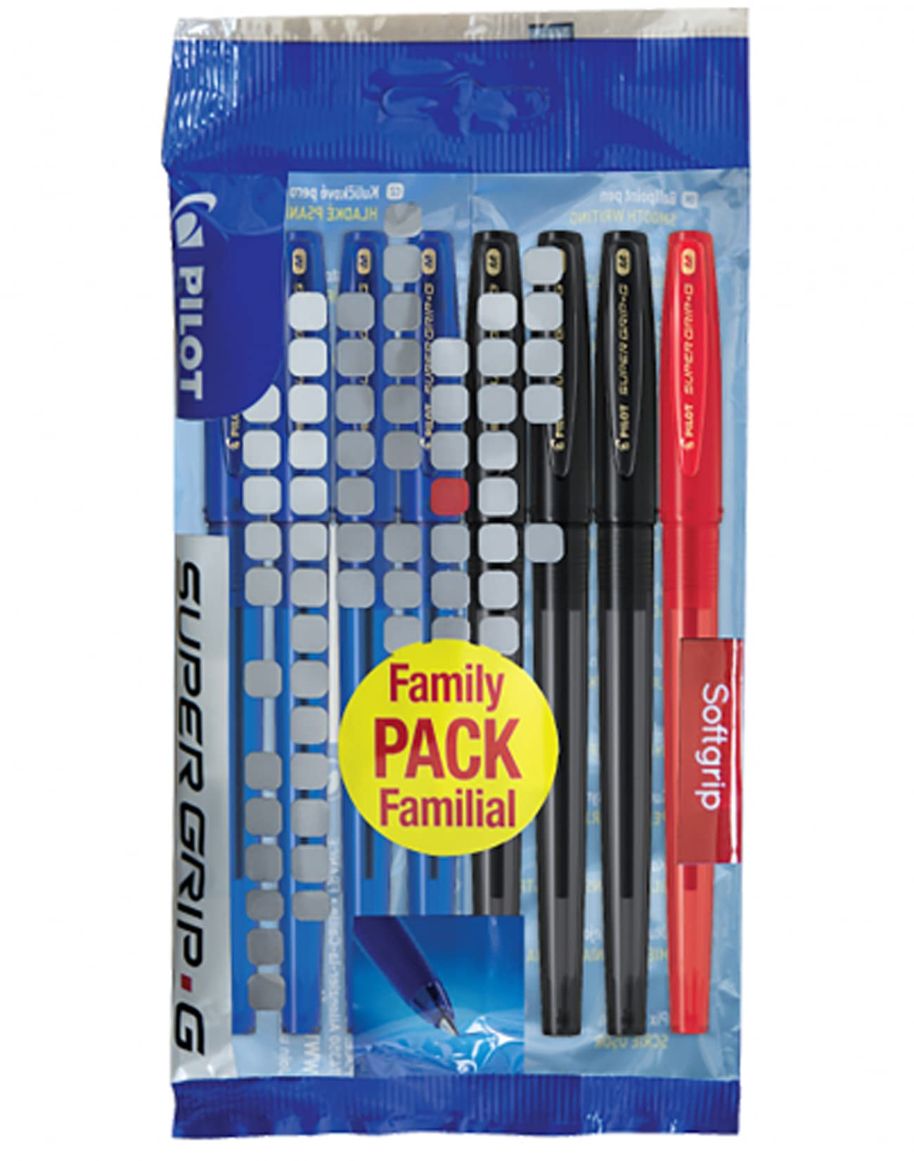 PILOT Supergrip G - Juego de 8 bolígrafos (punta media), color azul y negro y rojo