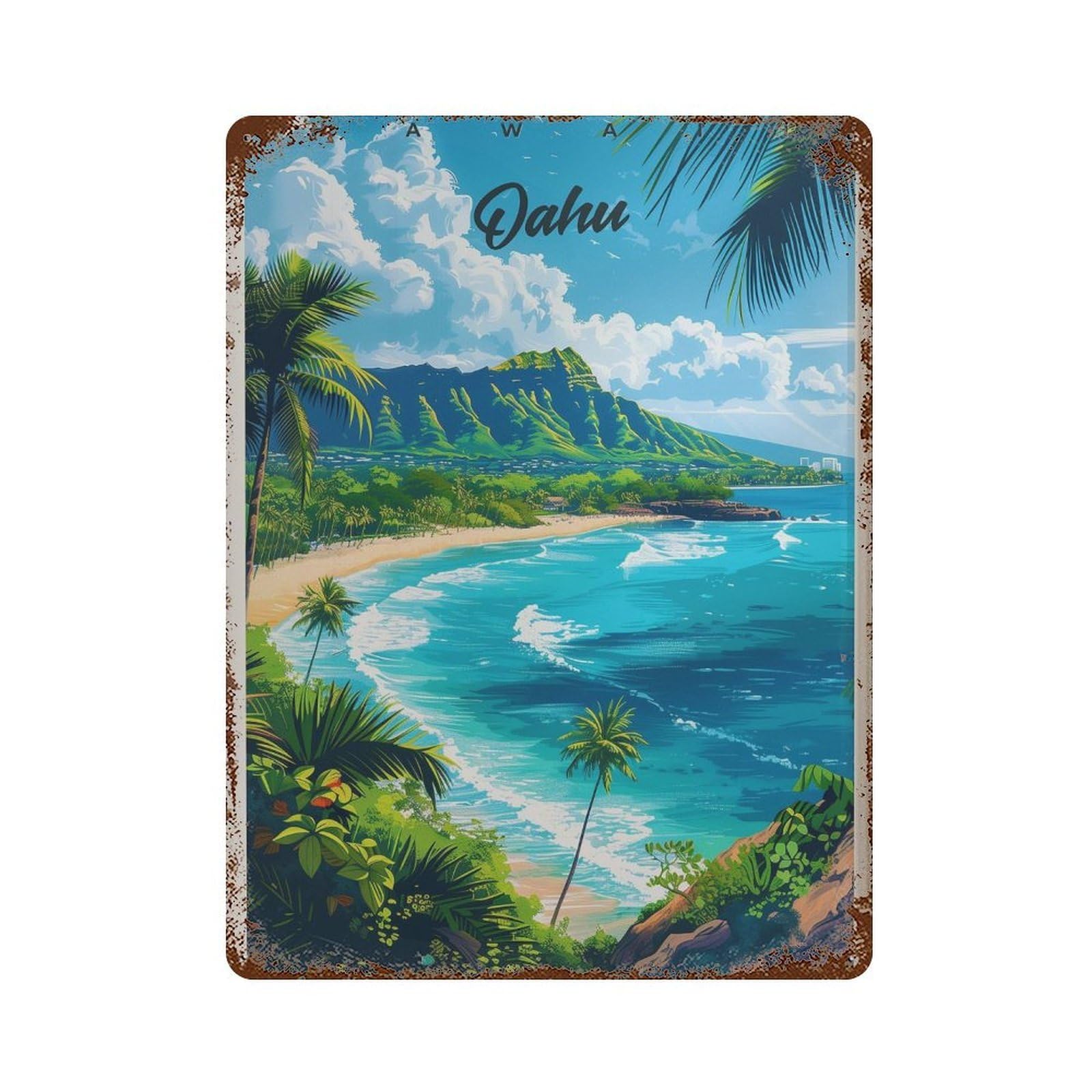 xiaoxiaoshen Oahu Hawaii Travel Diamond Head Wall Decor Art Metal Tin Poster Modern Home Decor Art Home Bar Shop Decorations Vintage Sign 40x30cm