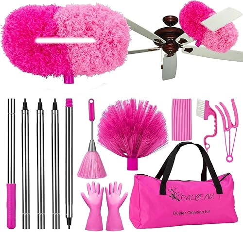 CALBEAU Limpiador de ventilador de techo con poste de extensión de 60 pulgadas, plumeros para limpiar aspas de ventilador de techo alto, plumero de
