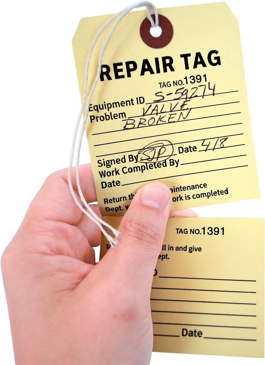 SmartSign Pack of 100 Sequentially Numbered Repair Tags with String | 5 3/4" x 2 7/8" Manila 10pt Cardstock