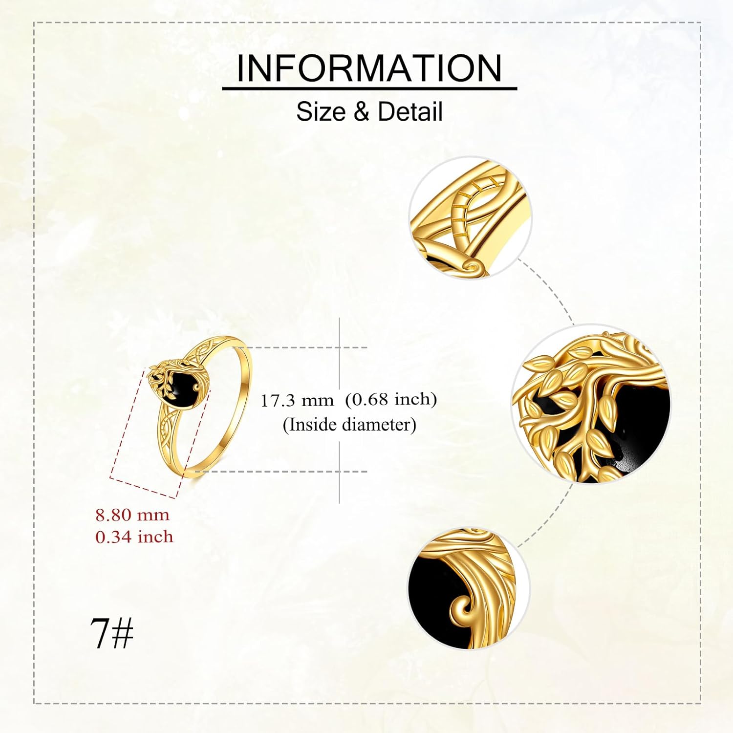 14K Solid Gold Black Onyx Ring 14K Gold Tree of Life Rings for Women Jewelry Gifts