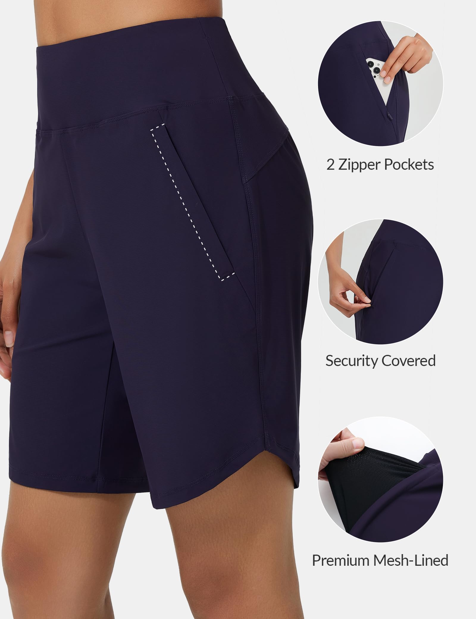 baleaf Short de Bain Long pour Femme avec Poches zippées à séchage Rapide, Poches zippées 22,9 cm