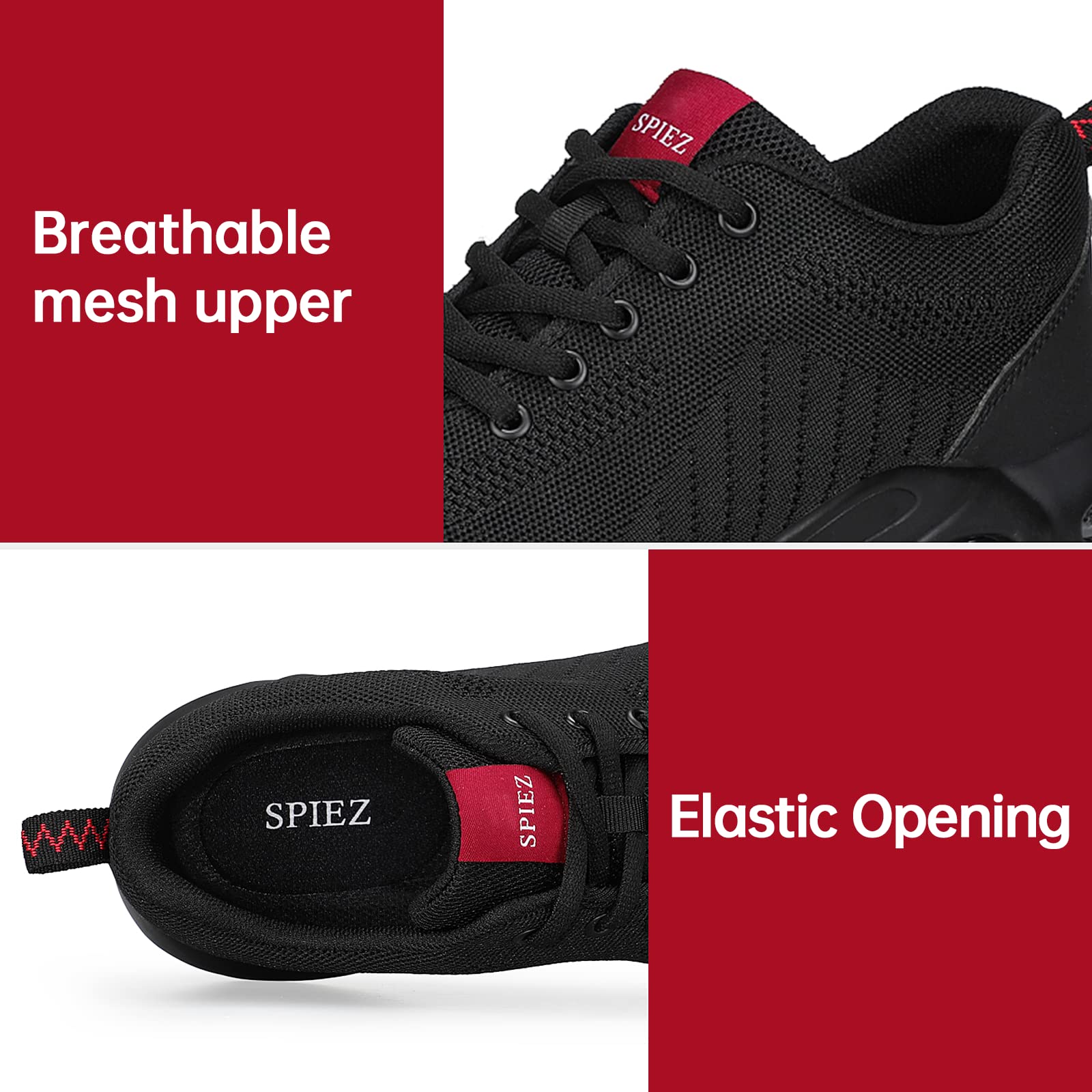 SPIEZ Scarpe Antinfortunistiche Unisex - Scarpe da Lavoro Comode Cuscino d'Aria Uomo, Sneakers Antinfortunistica Leggere Traspirante Donna Nero EU36-46