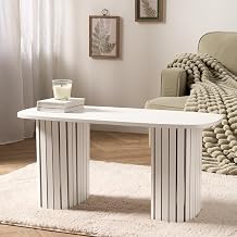 OHS Small Centre Table Living Room, Wooden Coffee Table for Home Office Madison Ribbed Wood Frame Decorative Coffee Tables for Living Room, Cream - 85 x 40 x 41cm
