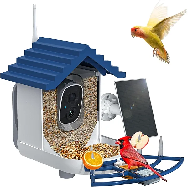 Smart Bird Feeder with Camera Solar Powered & AI Bi rd Identification, 2.4Ghz WiFi Bird feeders for Outdoors, 2K Live Video, Nstant Arrival Alerts - Best Gifts for Bi rd Lovers（Indigo Blue）