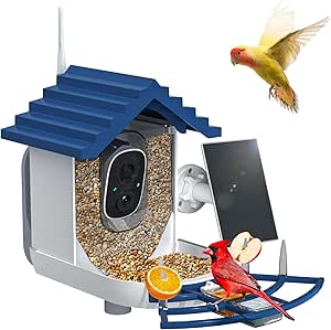 Smart Bird Feeder with Camera Solar Powered & AI Bi rd Identification, 2.4Ghz WiFi Bird feeders for Outdoors, 2K Live Video, Nstant Arrival Alerts - Best Gifts for Bi rd Lovers(Indigo Blue) asin的图片