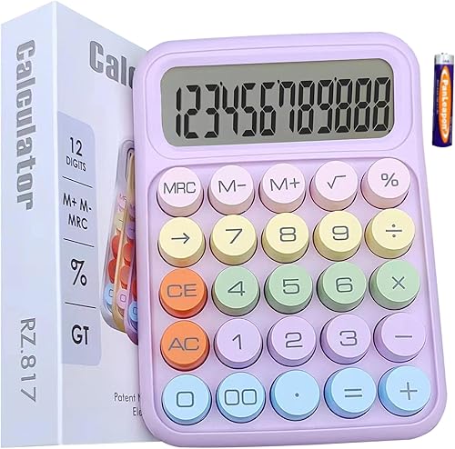 Calculadora electrónica creativa de colores dulces, calculadora de 4 funciones, calculadora de escritorio grande, pantalla LCD de 12 dígitos y botón