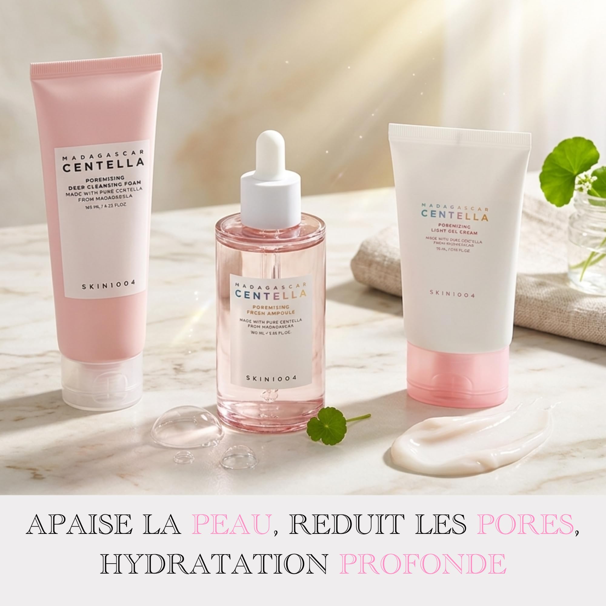 SKIN1004 Routine Skincare Coréenne Anti Pores – Poremizing Cleansing Foam + Centella Ampoule 100ml + Light Gel Cream – Nettoyant Visage + Sérum Centella Asiatica + Crème Hydratante