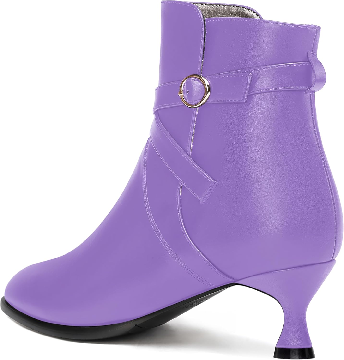 WAYDERNS Womens Dating Round Toe Solid Cold Weather Ankle Strap Matte Buckle Kitten Low Heel Ankle High Boots 2 Inch