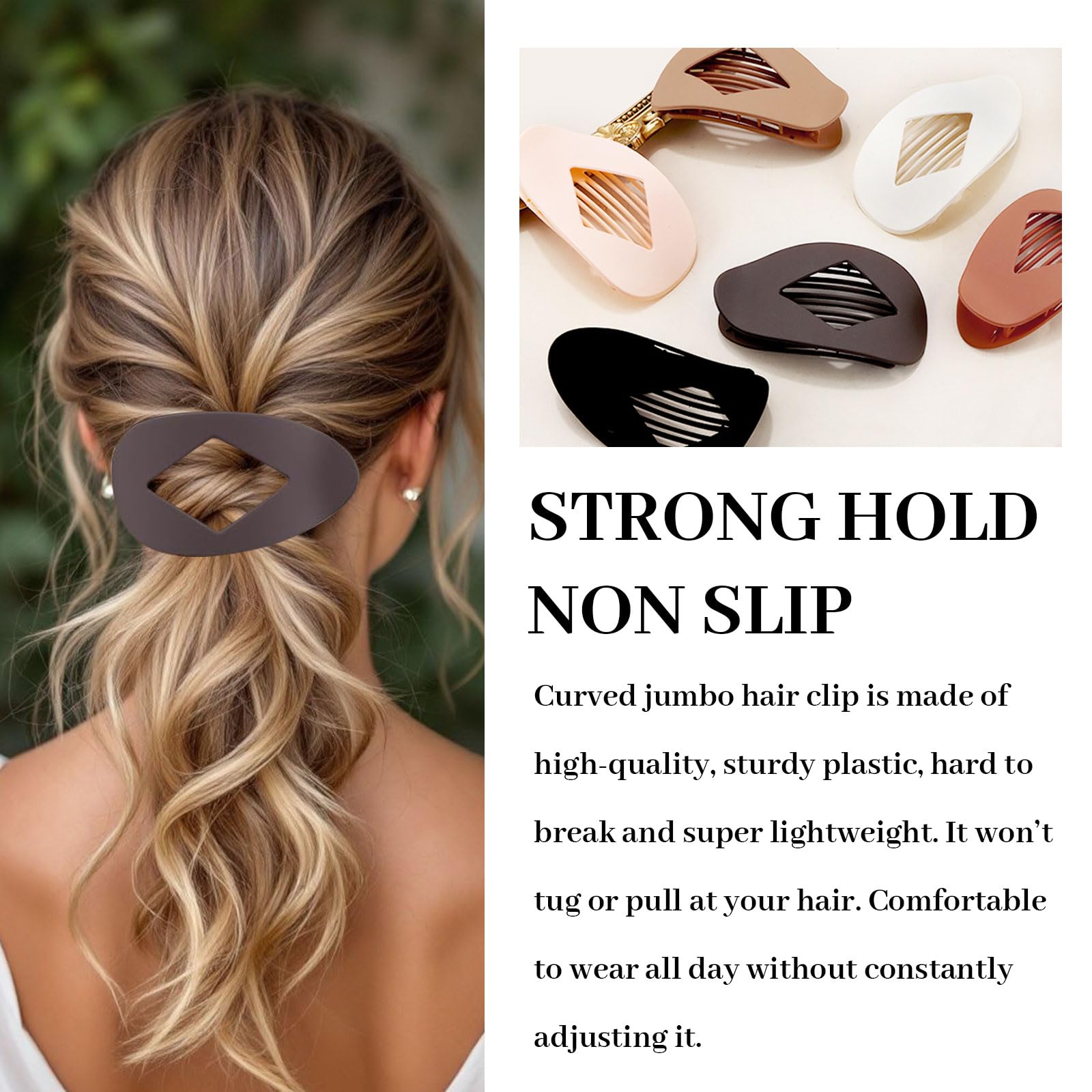 Muorruo 6 Piece Large Flat Round Hair Clips, Oval Claw Clips for Thick Medium-Thin Hair, Non-Slip Strong Hair Clips - Image 4