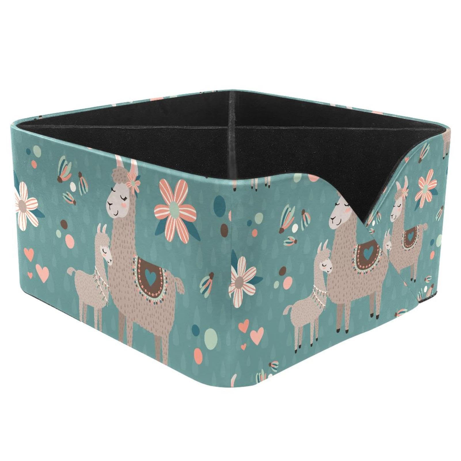 KengjuTesu Teal Mama Llama and Plowers Love Heart Pattern Desktop Organizer Pen Holder, Rectangular Pencil Cup for Office, Study and Makeup Stations