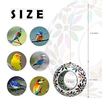 Sunnydaze 6-Inch Glass Mosaic Hanging Bird Feeder For Outdoors - Fly-Through Wild Bird Feeder - Iridescent Purple Mosaic