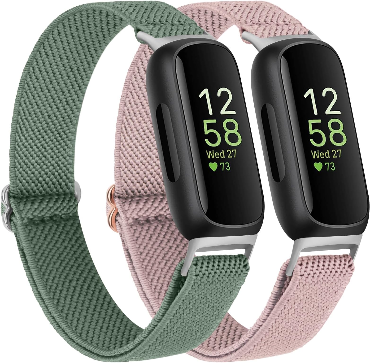 2 Pack Elastic Bands for Fitbit Inspire 3 Bands Women, Breathable Adjustable Replacement Stretchy Nylon Loop Wristband Sport Straps Compatible with Fitbit Inspire 3 Fitness Tracker