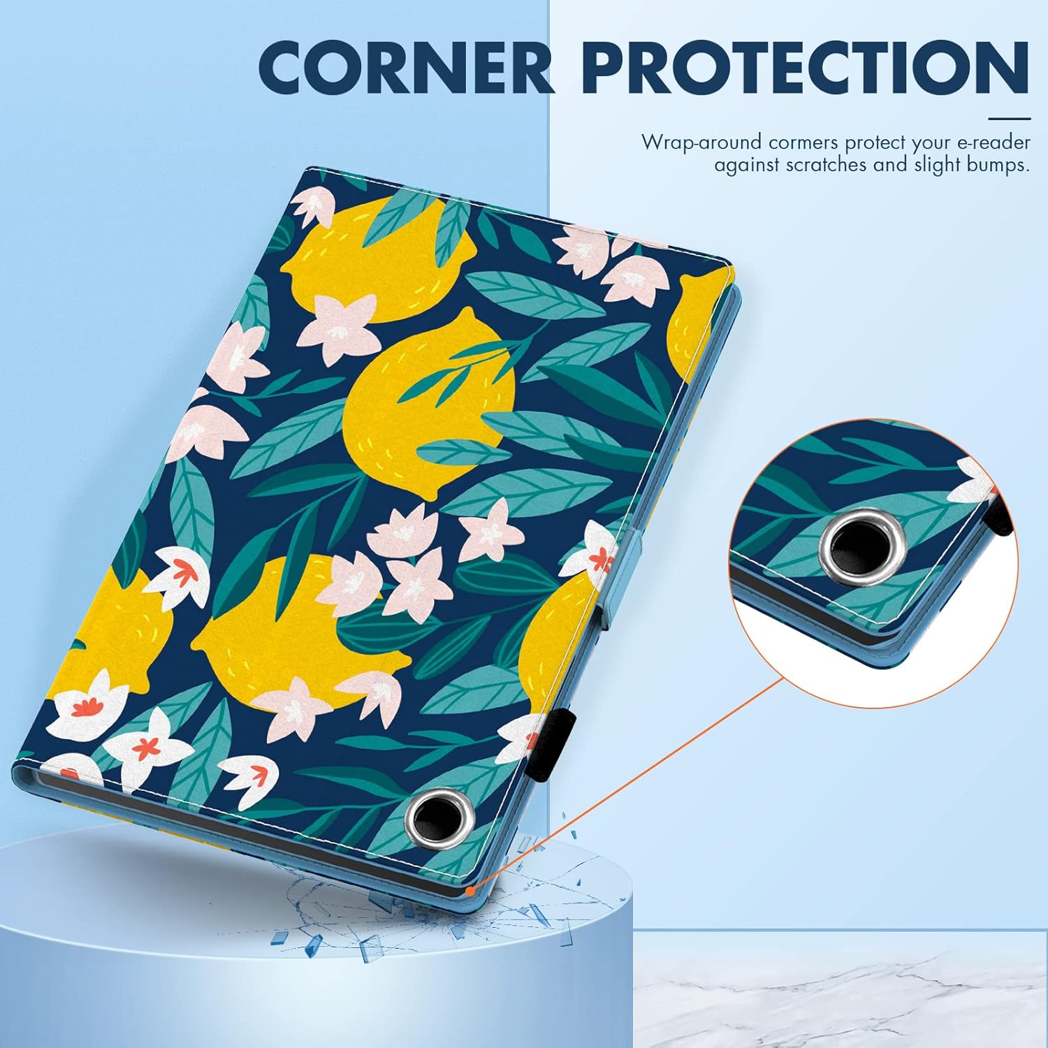 Dteck for Fire HD 8 Tablet Case (8th/7th/6th Generation-2018/2017/2016 Release) 8", Lightweight Folio Case with Auto Sleep Wake & Stand Function, Hand Strap, Protective PU Leather Cute Cover, Lemon