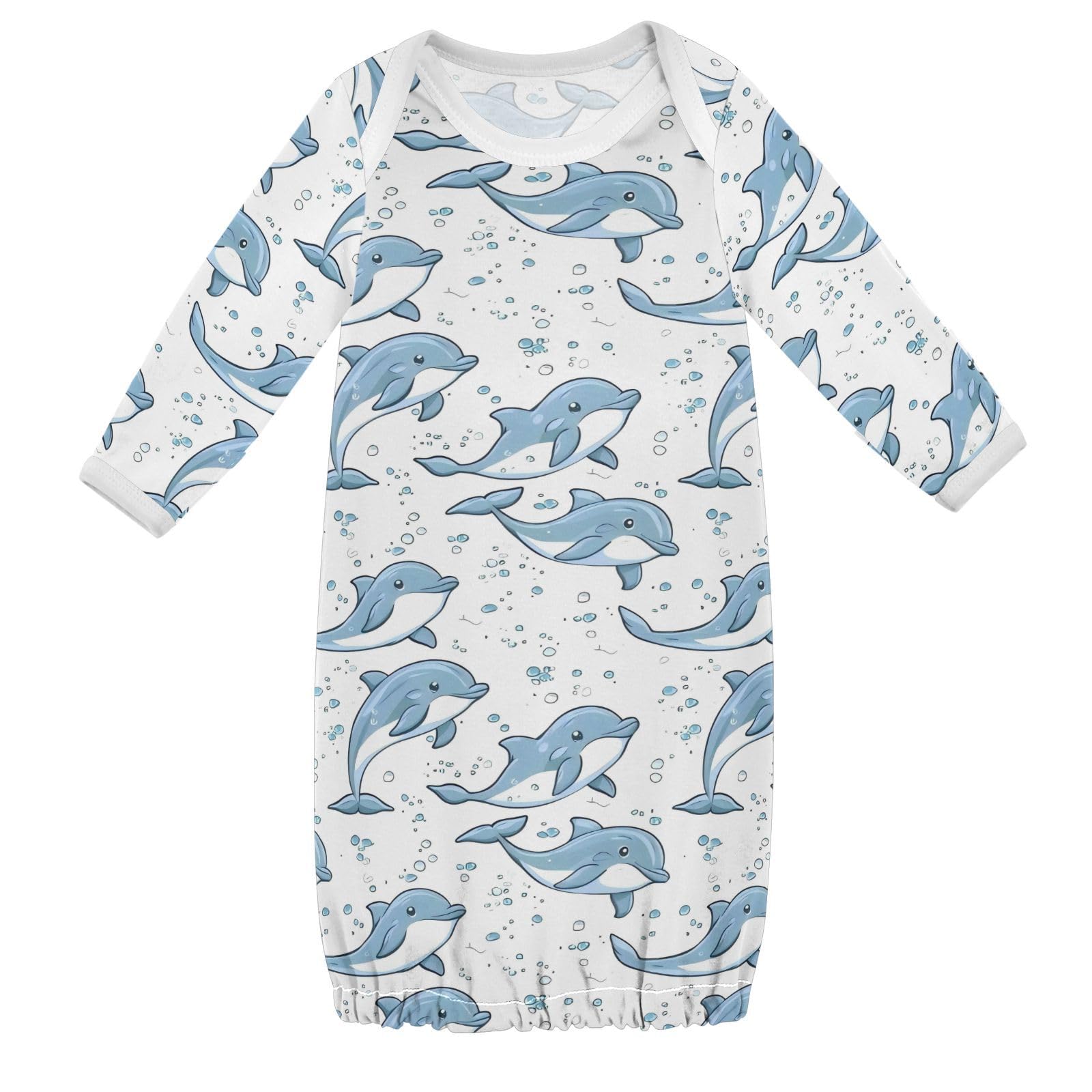 vvfelixl Baby Girl Sleep Gown Cute Cartoon Dolphin Jumping Baby Nightgown for 3-6 Months Babys Sleepers Nightdress for Newborn Boy Long Sleeve Infant Bodysuits Multicolor