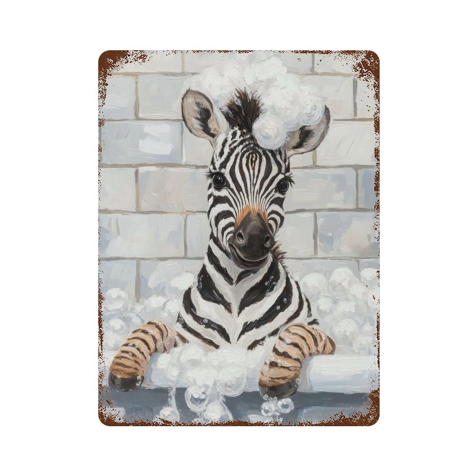 Zebra in A Bubble Bath Retro Metal Sign 15.7"x11.8", Decorative Metal Wall Art for Basement, Hobby Room And Garage Decor