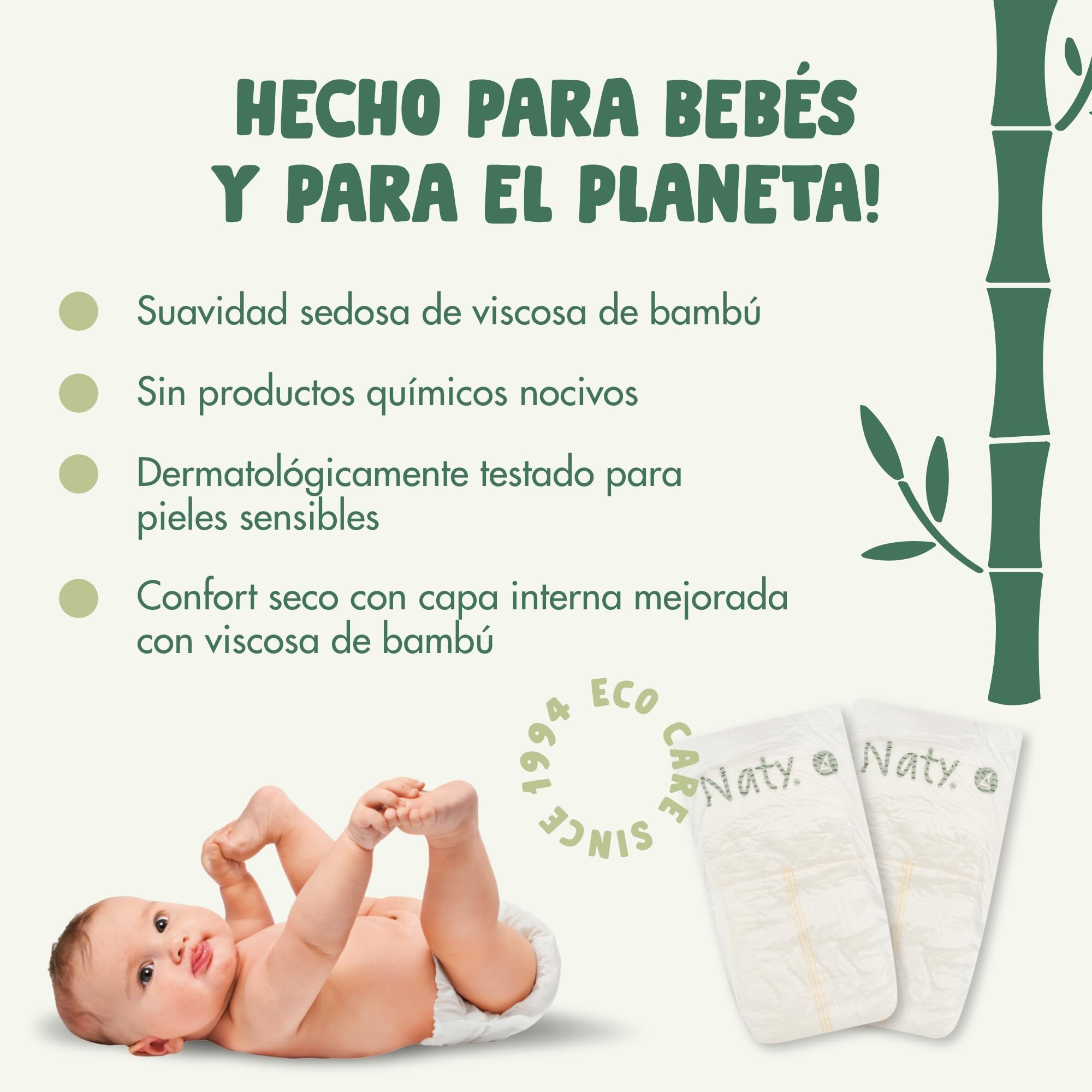 Naty Bamboo - Pañales de viscosa de bambú – suavidad sedosa, pañales de origen vegetal, dermatológicamente testados para piel sensible y súper absorbentes (talla 4, 144 unidades)