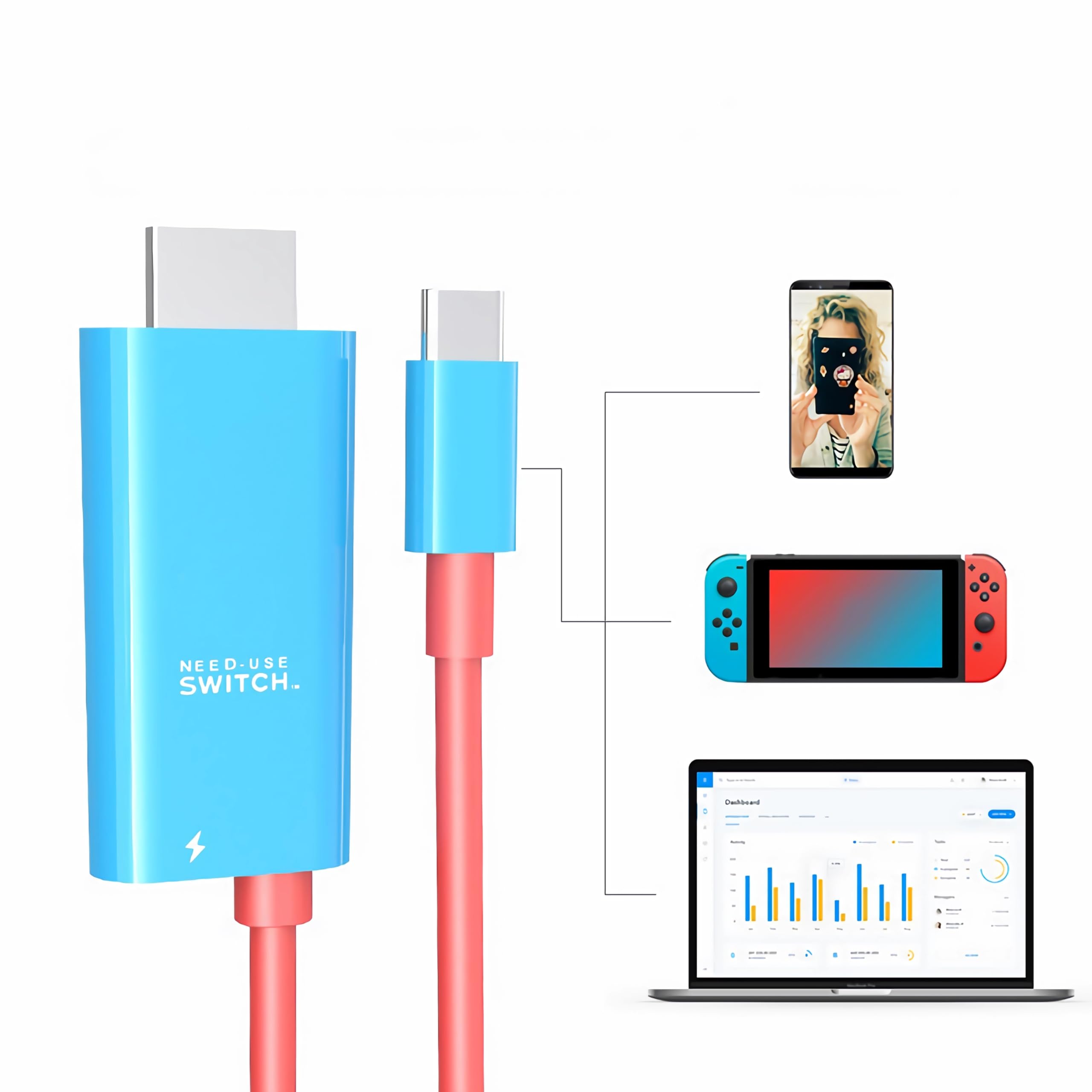 CORN 6.6FT USB-C to HDMI Cable for Nintendo Switch NS/OLED, Replaces The Switch Docking Station with 100W PD Port for Laptop/Tablet/MobilePhone/