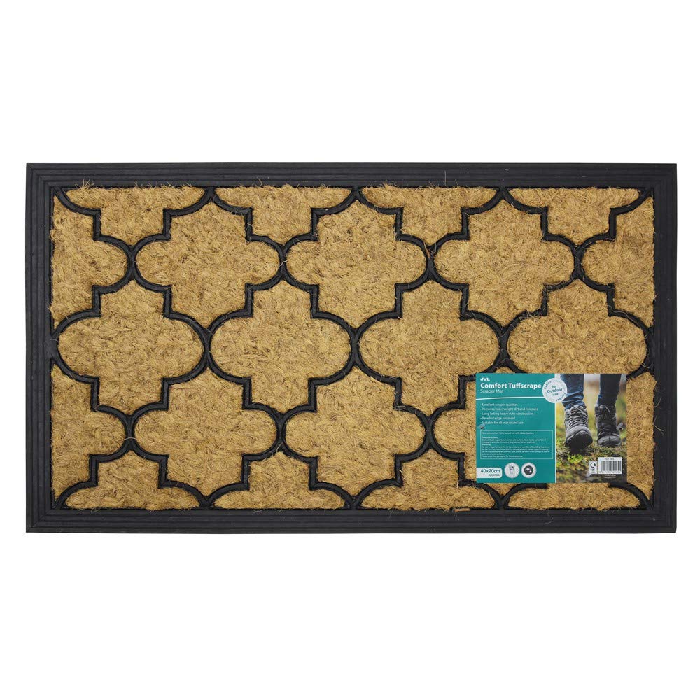 JVL Comfort Coir Rubber Scraper Entrance Door Mat - Round Pattern, 40 x 70cm, Natural/Black