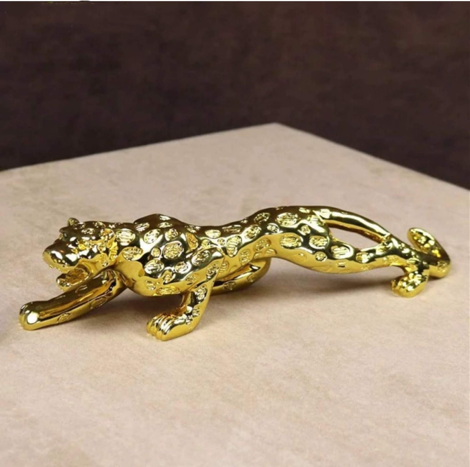 O Ouro Pantera Escultura Resina Leopardo Estátua Vida Selvagem Decoração Presente Ornamento Acessórios27X6X5.5Cm