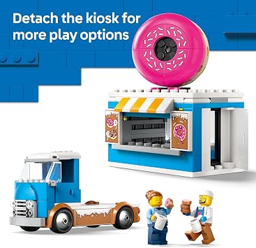 LEGO City Donut Truck Toy - Building Toy for Kids, Boys and Girls, Ages 5+ Gift for Birthdays - Mobile Donut Stand W/ 2 Minifigures & Other Accessories - 60452