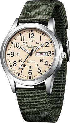 BOSHIYA Unisex Military Watches Sport Textile Nylon Strap Luminous Fashion Analog Quartz Watches for Men Waterproof Army Tactical Field Casual Wristwatch