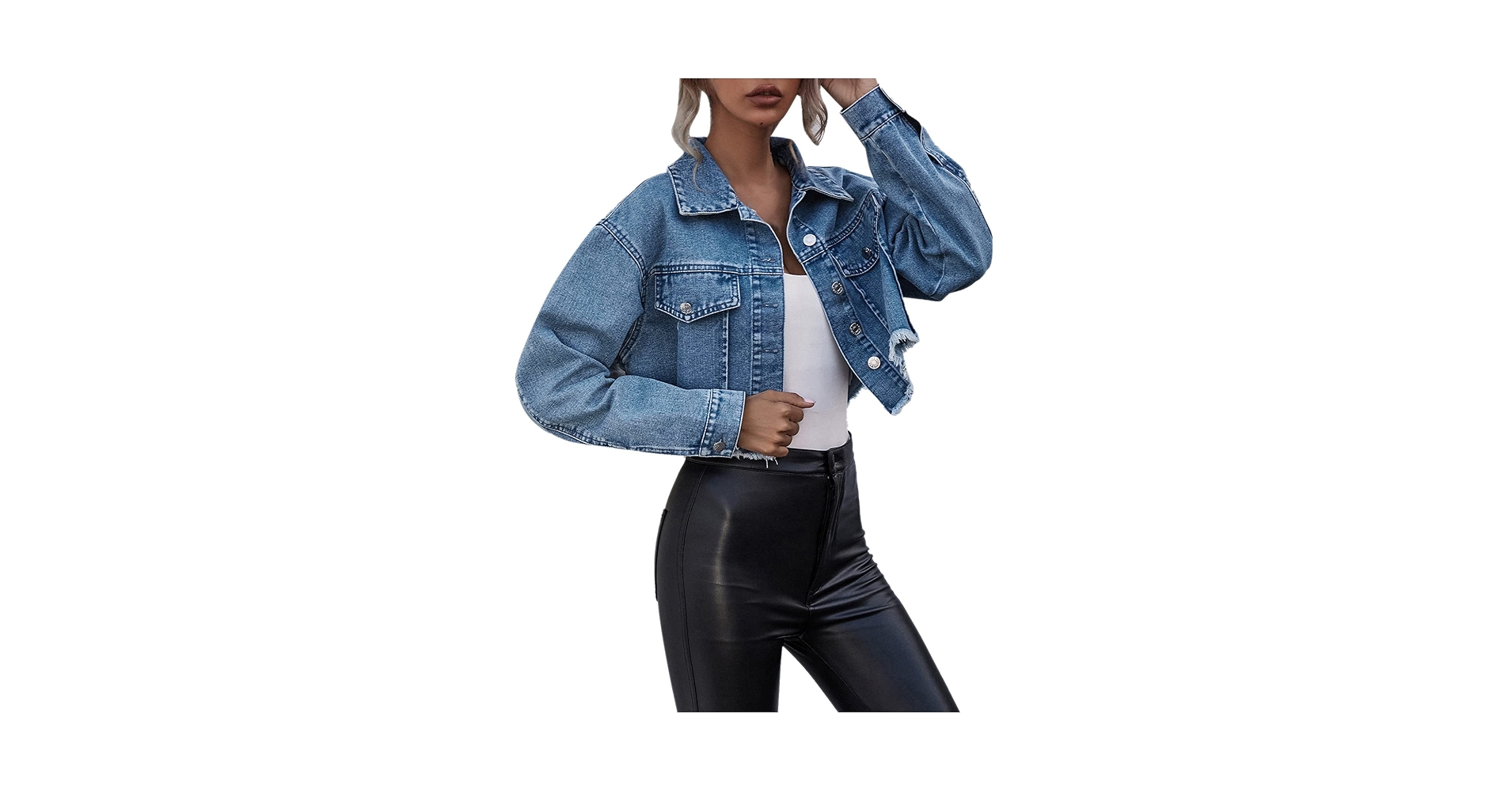 tuduoms Cropped Jean Jacket Womens Trendy Distressed Denim
