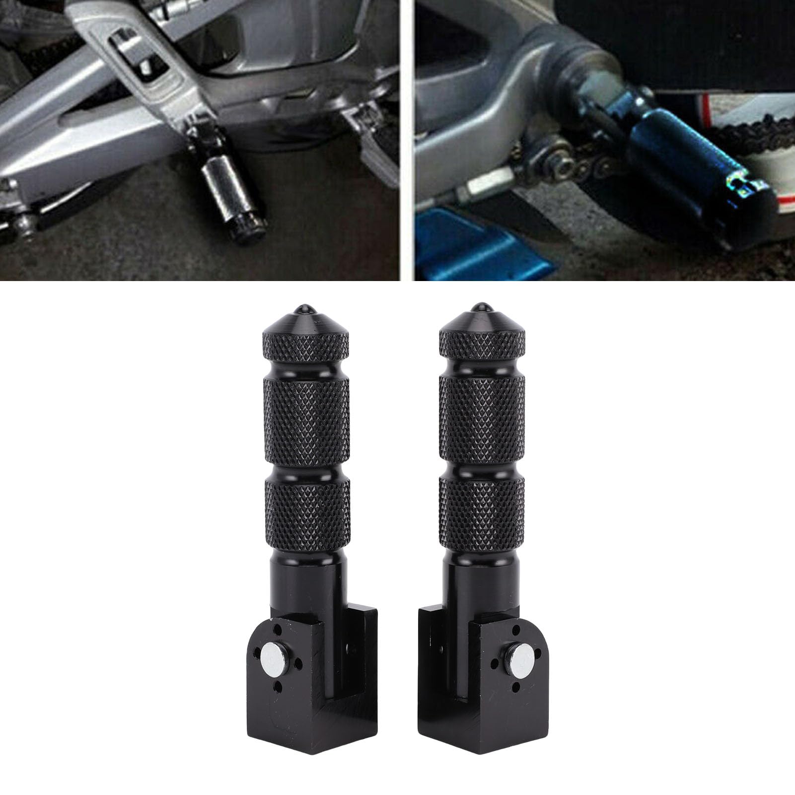Aramox Motorrad-Fußrasten, 2-teilige Universal-Aluminiumpedale für Motorrad-Elektroautos 8MM 90-Grad-Klappstange(schwarz)