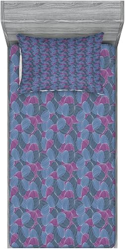 Miniatura 1 de Ambesonne Juego de sábanas bajeras abstractas y fundas de almohada, diseño de pétalos y hojas a rayas dibujadas a mano en estilo retro, juego de