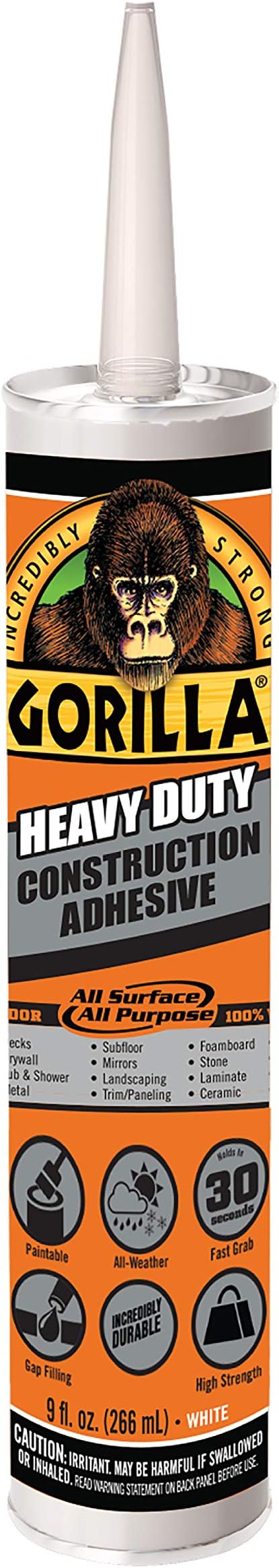 Gorilla8010001 Heavy Duty Construction Adhesive, 9 oz, White, 1 Pack