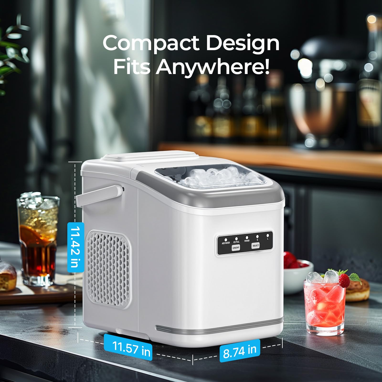 Free Village Ice Makers Countertop, 9 Ice Cubes In 6 Mins, 26.5lbs/24h, Ice Machine Maker Countertop With Self-Cleaning, Ice Scoop & Basket, Portable Ice Maker For Home Kitchen Office Bar Party, White on Fridge.com - View 6