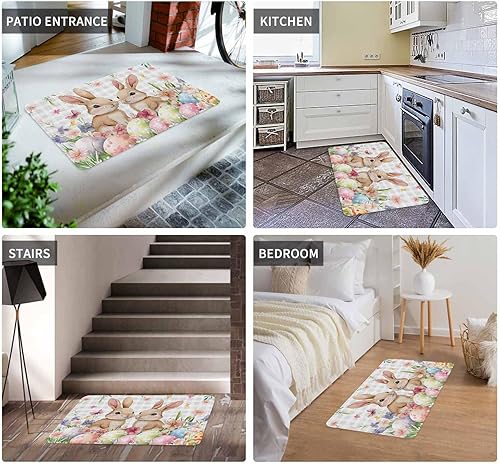 Vista 435 de Tapete de Feliz Navidad, tapete antideslizante para puerta delantera, baño, cocina, dormitorio, patio, entrada, 16 x 24 pulgadas, rojo, negro y verde