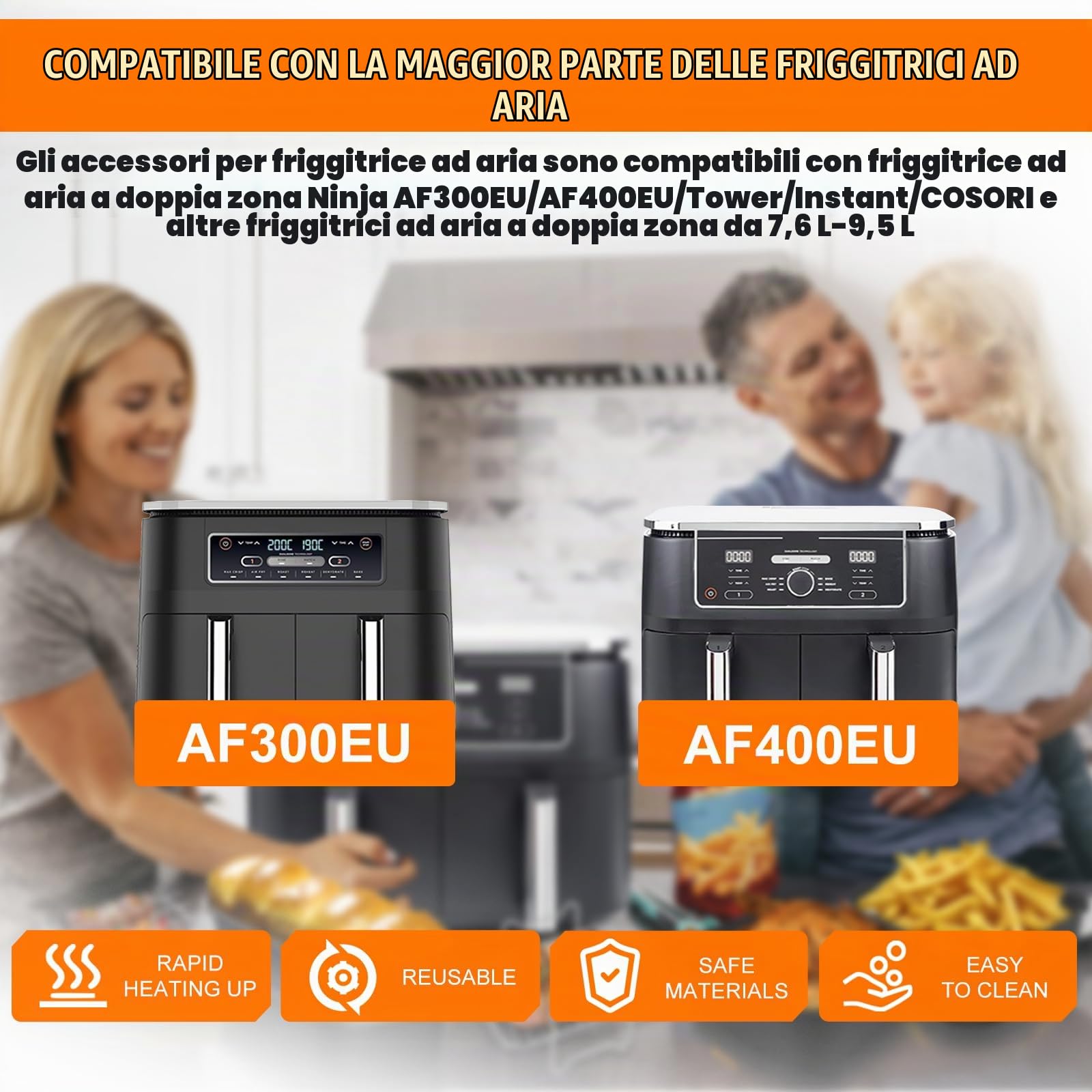 Accessori Friggitrice Ad Aria, Set di 21 Accessori per Friggitrice Ad Aria Ninja Foodi Dual Zone AF300EU AF400EU Innsky COSORI 7,6L-9,5L, Teglie & Griglia & Carta da Forno& Pinza Airfryer Accessories