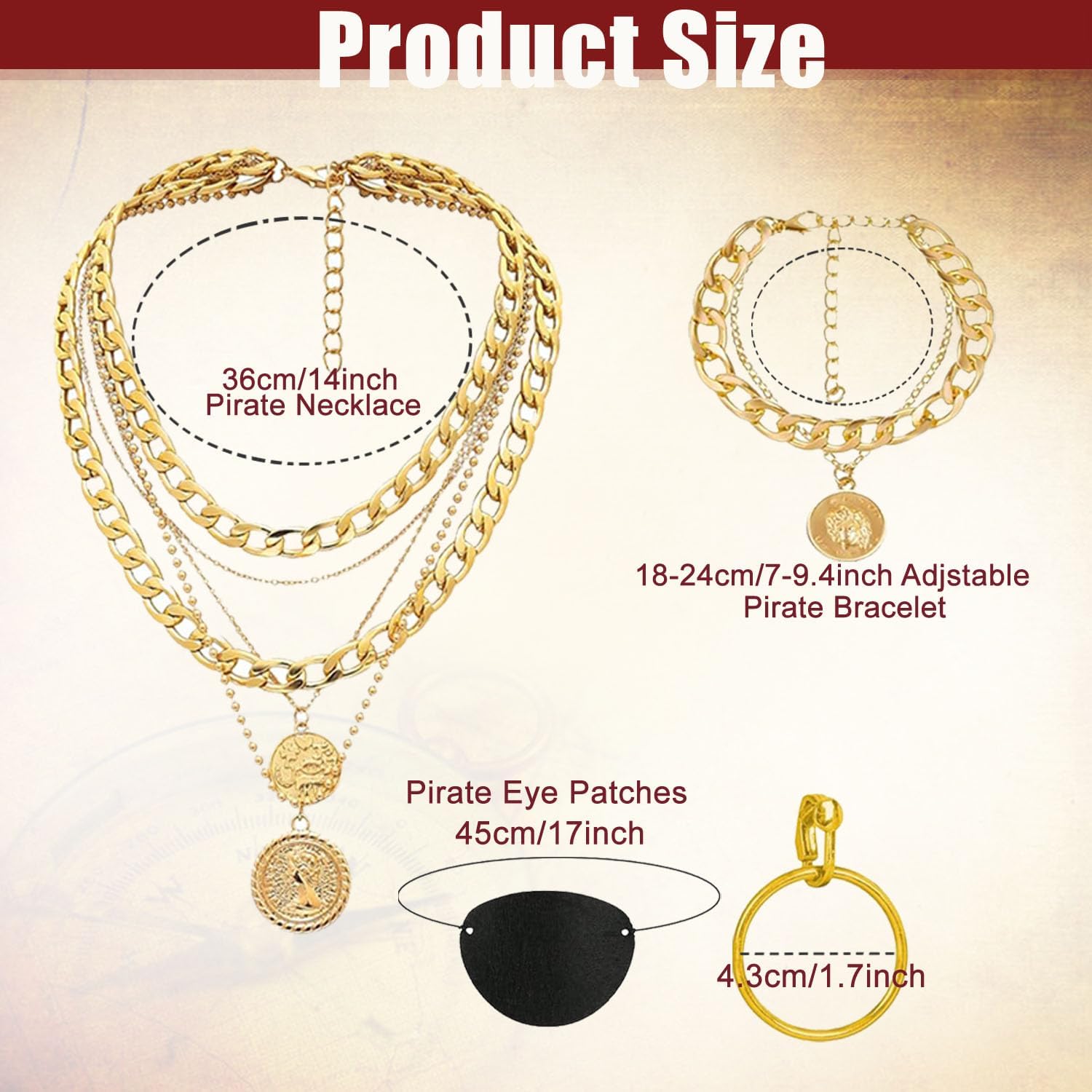 Women Pirate Costume Accessories for Men Pirate Head Scarf Necklace Belt Dress Accessories Renaissancef