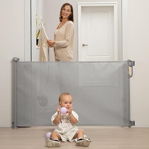 Miniatura 8 de Momcozy Puerta retráctil de malla para bebés o perros, puerta de seguridad infantil para interiores o exteriores, 33 pulgadas de alto con extensión