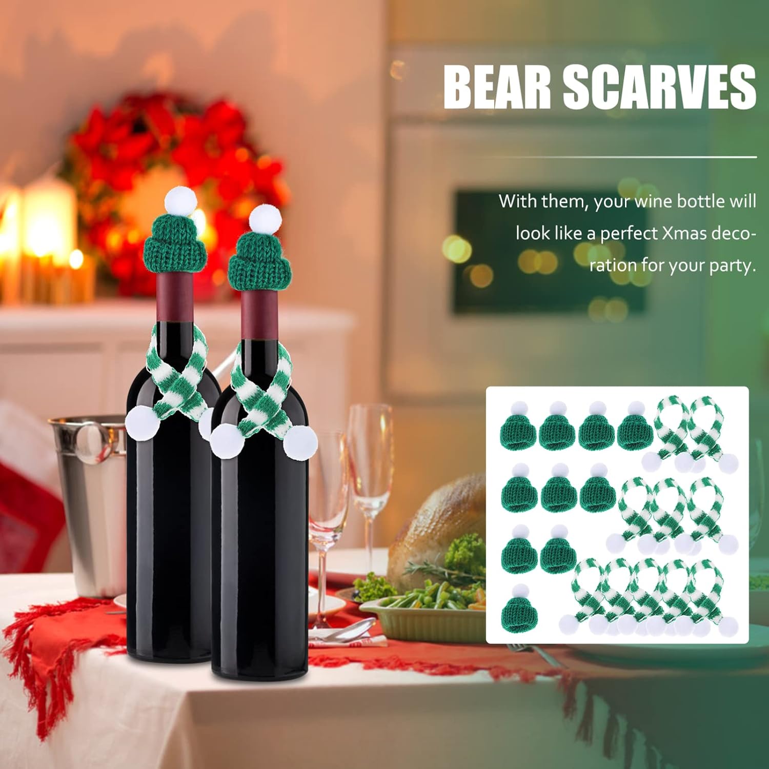 10 Sets Christmas Wine Bottle Scarf Hat Fabric Xmas Party Ornament